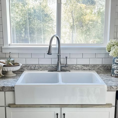 Parker Crisp White Fireclay 34" Double Bowl Quick-Fit Farmhouse Apron Front Drop-in Kitchen Sink and Drains - Bed Bath & Beyond - 39189905 Drop In Farmhouse Sink With Apron, Drop In Farmhouse Sink, Soap Dispenser Kitchen Sink, Cast Iron Kitchen Sinks, Farmhouse Sink Installation, Drop In Kitchen Sink, Kitchen Sinks Farmhouse, Apron Sink Kitchen, Farmhouse Apron