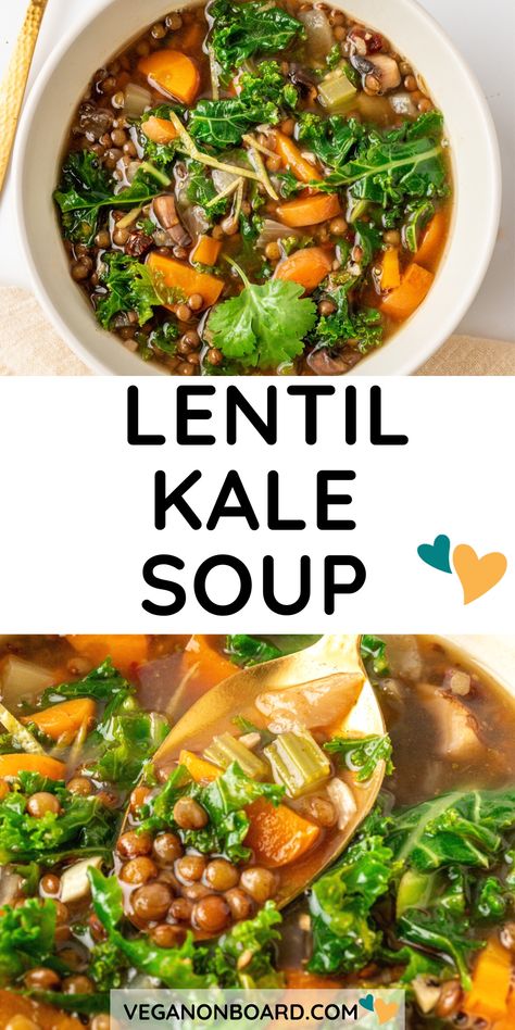 Lentil And Kale Soup, Lentil Kale Soup, Lentil Kale, Blue Zones Recipes, Vegan Potato Soup, Carrot And Lentil Soup, Kale Soup Recipes, Diet Soup Recipes, Vegan Lentil Soup