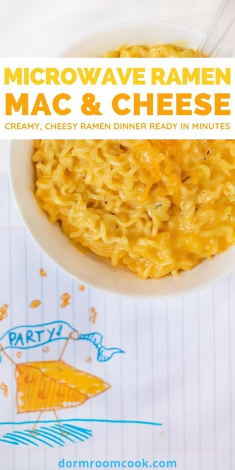 Creamy Cheesy Ramen Noodles, Ramen Mac And Cheese, College Microwave Meals, Ramen Noodle Recipes Cheese, Microwave Ramen Noodles, Cheesy Ramen Noodle Recipes, Creamy Ramen Noodle Recipes, Ham Ramen, Cheesy Ramen Recipe