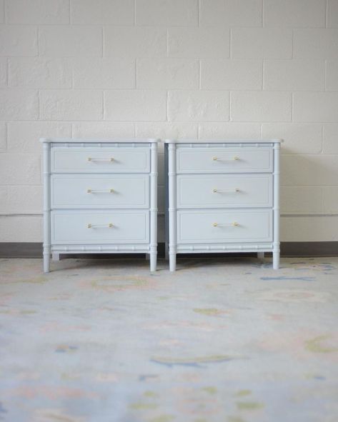 Pair of Faux Bamboo Nightstands Lacquered Sheer Bliss $2350 for pair #fauxbamboofurniture #lacqueredfurniture #customfurniture #bamboofurniture #lqcquereddresser #fauxbamboo #lacquer #chippendalefurniture #henrylink #grandmilennialdecor #furnituremakeover #paintedfurniture #interiordesign #palmbeachstyle #grandmillenial #bamboofurniture #bedroomfurniture #diningroom #antiquefurniture #furnitureforsale Lacquered Furniture, Chippendale Furniture, Palm Beach Style, Bamboo Furniture, Faux Bamboo, Furniture Makeover, Custom Furniture, Antique Furniture, Painted Furniture