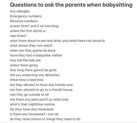 Questions To Ask When Babysitting, Babysitting Binder For Babysitter, How Much Should You Charge For Babysitting, Aesthetic Babysitting Pictures, Questions To Ask Parents For Babysitting, Babysitting Lunch Ideas, Babysitting Company Name Ideas, Babysitter Bag Babysitting Kit, What To Bring When Babysitting