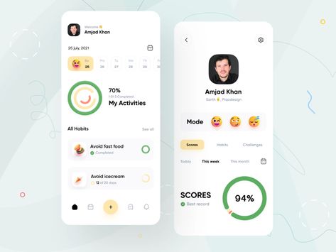 Habit tracking App UI Concept by Amjad ✌️ for Piqo Design on Dribbble App Design Profile, Health Tracker App, Habit App, Habit Tracker App, Profile App, Ui Ux 디자인, Studio Marketing, Card Ui, Ui Ux App