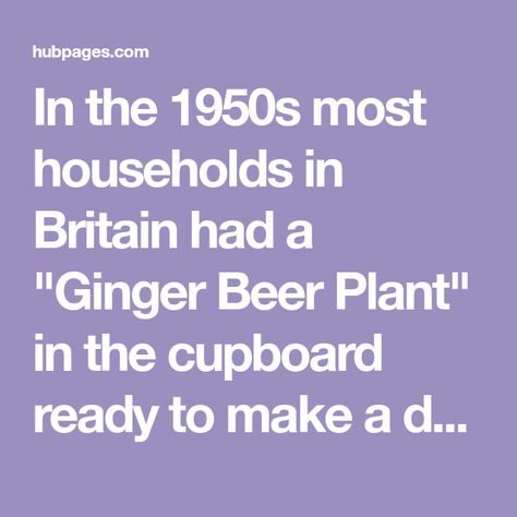 In the 1950s most households in Britain had a "Ginger Beer Plant" in the cupboard ready to make a delicious real ginger beer. Most people today have probably never heard of the plant let alone tasted real ginger beer at a very realistic cost. Ginger Beer Plant, Fermented Drink, Homemade Recipe, Ginger Beer, The Plant, The 1950s, Homemade Recipes, Cupboard, Ginger