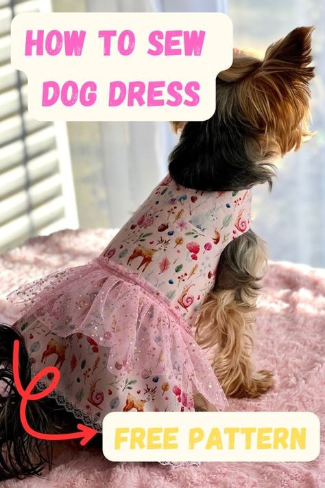 How to sew cute dog dress with free pattern. This dress is really simple because I use a dog harness pattern and one rectangle of fabric. For the decoration, I used pink pleated lace and white little lace for the dress hem. This part is optional if you don't want to be so extra. This is suitable for beginners. Dog Dress Sewing Pattern, Small Dog Dress Pattern Free, Cat Dress Pattern Free Sewing, Diy Dog Dress Pattern Free, Pet Clothes Patterns Free Sewing, Dog Dress Pattern Free How To Make, Pet Clothes Patterns Free, Dog Dress Pattern Free, Cat Dress Pattern