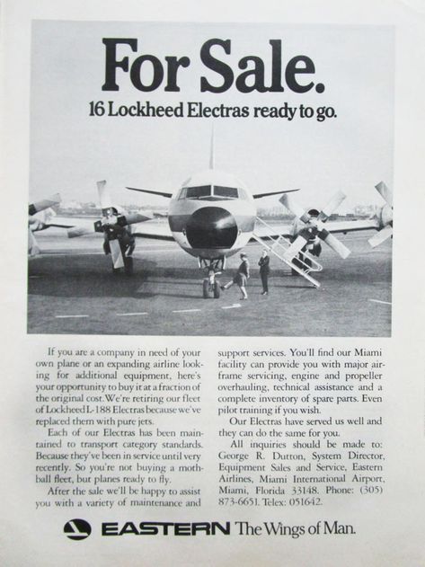 Eastern Air Lines Lockheed L188 Electra Airliner Original Ad : Eastern Airlines : Free Download, Borrow, and Streaming : Internet Archive Lockheed Electra, Vintage Airline Ads, Eastern Airlines, Vintage Airline, Passenger Aircraft, Pilot Training, Vintage Airlines, Air Lines, The Wings