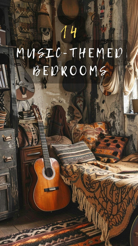 Rock Your Bedroom Design! Discover How To Infuse Your Bedroom With Elements That Celebrate Your Favorite Tunes. Ready To Rock? Click To Explore And Infuse! 🎵🛏️ #RockBedroom #MusicDecor #FavoriteTunes #ExploreAndInfuse #BedroomStyle Rock Themed Bedroom, Rock Bedroom Aesthetic, Teen Guy Bedroom, Rock Bedroom, Music Themed Bedroom, Themed Bedroom Ideas, Music Bedroom, Musical Theme, Boy Music