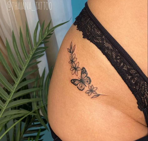 #tattoo, #tattoos, #inked, #tattooart, #tattooedwomen, #tattooedguys, #tattooinspiration, #tattooideas, #tattooworldwide, #tattoosociety, #InkLaughs, and #TattooFails​ Thigh Crease Tattoo, Top Thigh Tattoos Women, Tattoo Around Thigh, Cute Thigh Tattoos Women, Clean Tattoos, Girls Tattoo Ideas, Butterfly Thigh Tattoo, Thigh Tattoo Ideas, Tattoo On Thigh