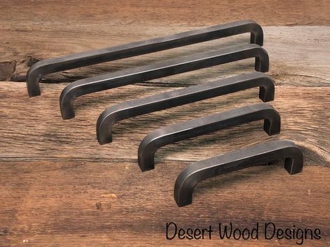 Iron Cabinet Pulls, Iron Cabinet, Rustic Kitchen Cabinets, Brass Door Knobs, Farmhouse Industrial, Kitchen Cabinet Drawers, Sliding Closet Doors, Industrial Modern, Hand Forged Iron