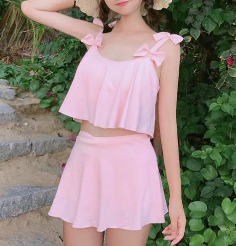 Pink Bowknot Two-piece Swimsuit, Free Shipping Kawaii Swimsuit, Swimsuits Outfits, Kawaii Dress, Wardrobe Tips, Outfits Chic, Nice Style, Cute Swimsuits, Kpop Fashion Outfits, Kawaii Clothes