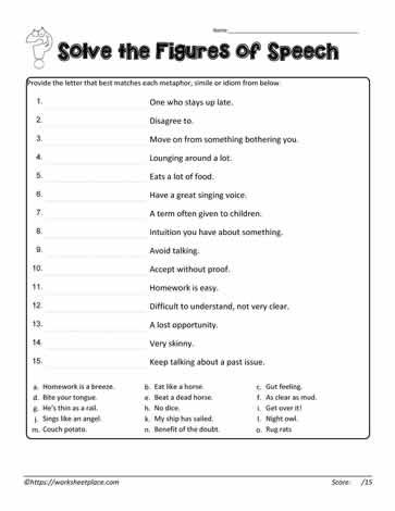 Figure Of Speech Worksheet, Figurative Speech, Different Types Of Nouns, Speech Worksheets, Easy Grammar, Figurative Language Worksheet, Types Of Nouns, Punctuation Worksheets, Kfc Chicken Recipe