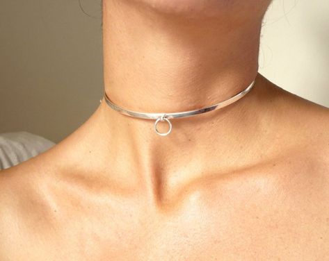 Sterling silver slave collar O ring necklace | Etsy Diamond Circle Necklace, Rings Ideas, Day Collar, Simple Hoop Earrings, Gold Chain Choker, Sterling Silver Choker, Choker Collar Necklace, Minimal Ring, Mens Silver Necklace