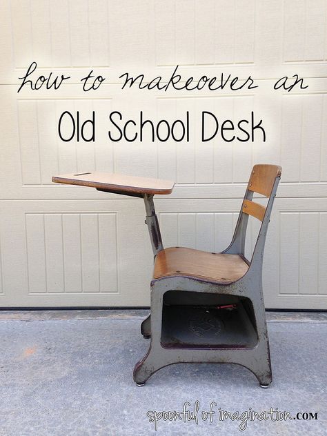 Wood Desk Makeover, School Desk Redo, Painted School Desks, School Desk Makeover, Old School Desk, Antique School Desk, Desk Makeover Diy, Desk Redo, Old School Desks