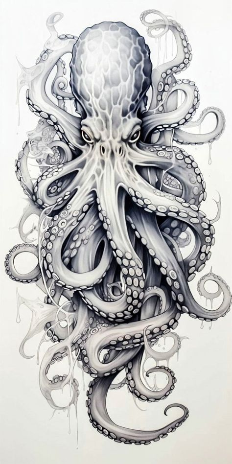 Octopus Tattoo Sleeve, Kraken Tattoo, Octopus Drawing, Octopus Tattoo Design, Octopus Tattoos, Nautical Tattoo, Animal Illustration Art, Octopus Design, Lines And Shapes