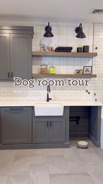 Erica Soutar on Instagram: "I’m a millennial of course I’ll treat my dogs like children 😍 This one may cause an uproar like it did previously and yes, we absolutely designed this room for convenience for us as dog owners but I think they love it as well. So here we have it - THE DOG ROOM! Equipped with a pull out bin to store their kibble, pot filler for clean fresh water and a dog shower both doggies can fit in even tho one went into hiding during the filming of this video! Did you know the original plans we found online actually had this dog room in it?! We just tweaked it and moved it around a bit when we customized those plans. . . . #homebuild #homebuildideas #homebuildinghelp #dogroom #dogshower #westandwillow #nerfdog #germanshepherds" Dog Dish In Cabinet, Built In Dog Kennel Laundry Room, Dog Mud Room Ideas, Dog Water Station, Dog Room Design, Dog Nook, Pull Out Bin, Mudroom Laundry, Dog Room