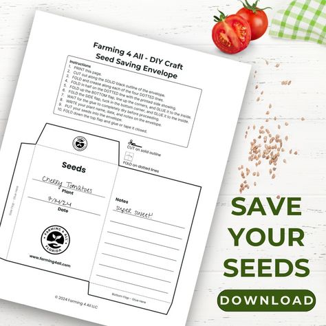 ✨ DIY Seed Saving Envelopes! ✨ Hey, friends! If you're a gardening enthusiast like me, 🌱 you know how precious seeds are. Today, I'm sharing a fun and easy DIY project to make your very own seed-saving envelopes! Perfect for keeping those garden treasures safe for next season. 🌼🌾 🎨 What You'll Need: - Printable envelope template (link in bio) use code FREESEEDS24 to get it for FREE. - Scissors ✂️ - Glue or double-sided tape 📋 Steps: 1. Print the template on sturdy paper. 2. Label your enve... Seed Saving Envelopes, Saving Envelopes, Printable Envelope, Seed Saving, Envelope Template, Dotted Line, Easy Diy Projects, Folded Up, Easy Diy