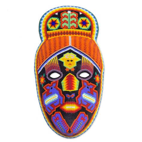 Higinio Hernandez Hand Crafted Huichol Multicolor Beaded Mask Wall Decor Shaman Mask, Mask Wall Decor, Beaded Mask, Mask Wall, Fish Wall Decor, Mexico Culture, Wall Painting Decor, Butterfly Wall Decor, Butterfly Wall