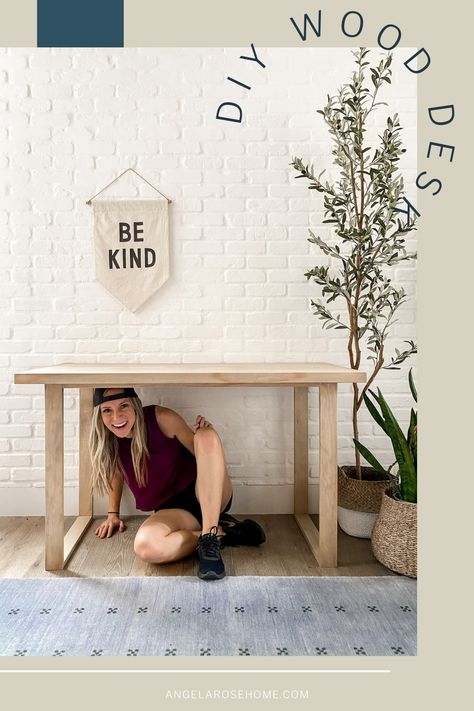 Furniture can be expensive, so why not make your own? Come learn how to make an affordable and stylish wood desk. Angela Rose Home, Diy Wood Desk, Weathered Oak Stain, Diy Office Desk, Angela Rose, Faux Beams, Bedrooms Decor, Diy Office, Feature Walls