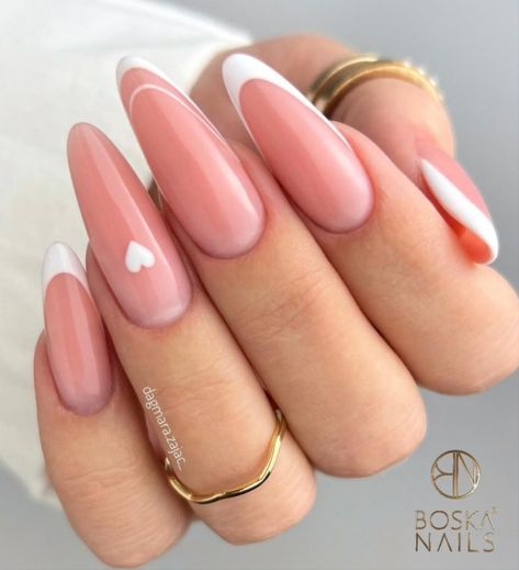 Nude Nail Design, Cute Nail Colors, Nude Nail Designs, Nude Nail, French Nail Designs, Cute Acrylic Nail Designs, Gem Nails, Nail Design Ideas, Heart Nails