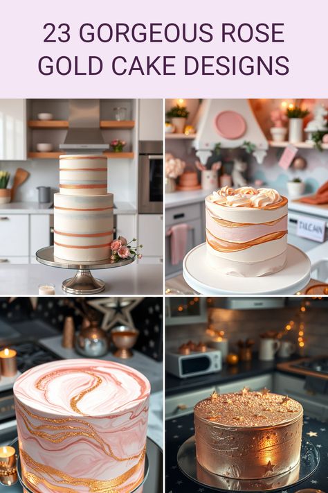 Let your celebrations shine with these 23 stunning rose gold cake ideas! From minimalistic rose gold stripe cakes to celestial creations adorned with stars, these delicious designs are perfect for any party or special occasion. Whether you're hosting a birthday party, wedding, or any festive gathering, these rose gold cakes will add a touch of elegance and style. Get ready to amaze your guests with these exquisite cake inspirations that blend beauty and taste spectacularly Cute Girly Cake Ideas, 40th Birthday Cake Rose Gold, 70s Birthday Cake Ideas, Girly Birthday Cakes For Women, Sophisticated Birthday Cake, Elegant Cake Designs Birthday, Rose Gold Birthday Cakes, Simple Rose Gold Cake Ideas, Rose Gold Cake Ideas