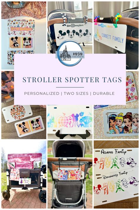 Mickey Pluto Daisy Goofy Donald Minnie Sensational Six Disney Friends Personalized Stroller Spotter Tag for Theme Park Vacations multiple uses and fits most strollers, wagons, wheelchairs, ECVs and more Stroller Signs For Disney World, Stroller Name Tag For Disney, Stroller Signs For Disney, Stroller Tag, Disney Stroller Sign, Stroller Tags For Disney, Diy Stroller Tags For Disney, Disney Stroller Decoration, Disney Stroller Tags