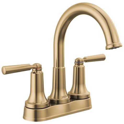 Gold Bathroom Faucet, Centerset Bathroom Faucet, Vessel Faucets, Waterfall Faucet, Gold Bathroom, Geometric Forms, Delta Faucets, Champagne Bronze, Bathroom Collections