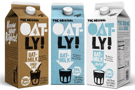 How Oat Milk Brand Oatly Is Transforming the Dairy Aisle | Time Vegan Packaging Design, Milk Carton Design, Milk Branding, Vegan Packaging, Dairy Packaging, Milk Design, Cheap Vegan, Milk Brands, Milk Packaging