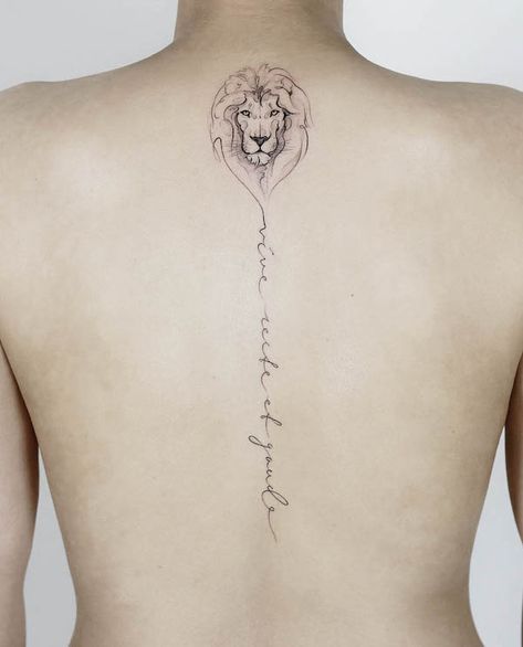 Spine Tattoos For Mothers, Spin Back Tattoo Women, Lion Spine Tattoos For Women, Womens Spinal Tattoos, Spine Tattoos For Women Powerful, Leo Spine Tattoos For Women, Spine Tattoos Christian, Meaningful Spine Tattoos For Women Bible, Spiritual Spine Tattoos For Women