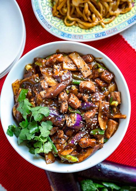 Szechuan Eggplant and Pork Stir Fry Pork Eggplant Recipe, Asian Style Pork, Szechuan Pork, Chinese Eggplant Recipes, Eggplant Stir Fry, Chinese Eggplant, Braised Chicken Breast, Asian Dinner, Pork Sauce