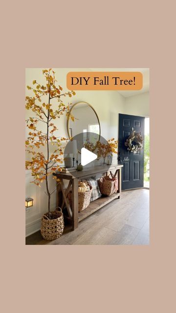 Morgan Winton on Instagram: "DIY Fall Tree! 🎃I really wanted a faux fall tree this year but most of them were kind of pricey. So I decided to just make one and it only cost $30.😍 it was actually very easy to do too. I found this tree in our woods. Then I stripped off all the dead leaves , then added faux floral stems! The floral stems have a wire base so I just twisted them around each brand to secure them in place. Lastly we added it to a small pot and added some concrete. 😍 That’s all!! 🎃🎃🎃 #entryway #easydiy #entrywaydecor #falldecoration #fallcrafts #falldecor #falldecoratingideas #diyfalldecor #fallhomedecor #falldecorating" Diy Fall Tree Branch, Faux Fall Tree, Diy Fall Tree, Dead Leaves, Fall Tree, Instagram Diy, Fall Decor Diy, Autumn Trees, Fall Home Decor