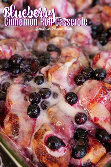 This Blueberry Cinnamon Roll Casserole is a delicious dessert full of blueberries made into a casserole perfect for breakfast or brunch. Blueberry Cinnamon Roll Casserole, Cinnamon Roll Casserole Recipe, Easy Blueberry Desserts, Blueberry Cinnamon Rolls, Cookie Basket, Blueberry Desserts Recipes, Easy Cinnamon Rolls Recipe, Cinnamon Roll Casserole, Cinnamon Roll Bake