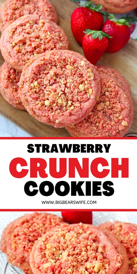 Homemade Strawberry Crunch, Strawberry Crunch Cookies, Strawberry Crunch Ice Cream, Summer Cookie Recipes, Crumble Cookie Recipe, Crunch Cookies, Strawberry Crunch, Ice Cream Bars, Strawberry Flavor