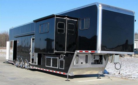 CUSTOM GOOSENECK STACKER TRAILER W/ LIVING QUARTERS #becke… | Flickr Race Trailer, Small Motorhomes, Cool Rvs, Car Hauler Trailer, Lightweight Trailers, Work Trailer, Buddha Black, Enclosed Trailer, Car Hauler