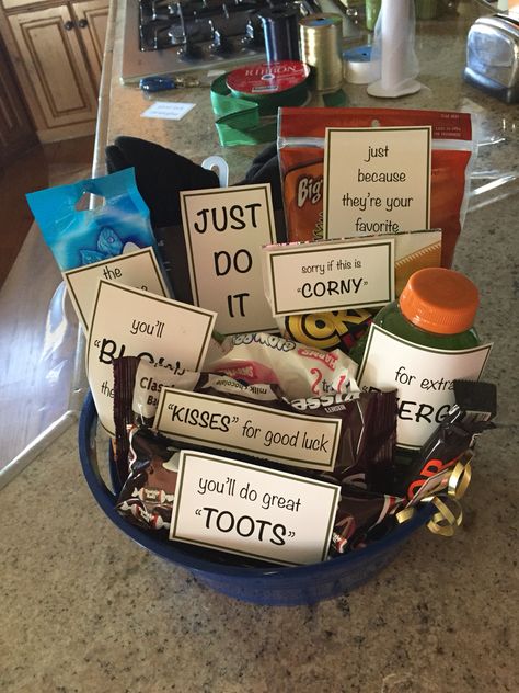 Good Luck At State Gifts Wrestling, Good Luck Care Package, Good Luck Basket Ideas, Good Luck Basket For Boyfriend, Good Luck For Exams Gift Ideas, Good Luck Gift Basket, Good Luck Basket, Good Luck Gift Ideas, Xmas Basket