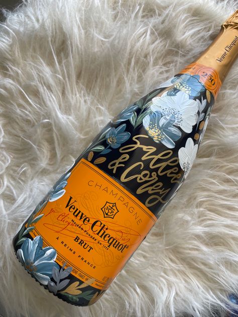 Anniversary Champagne Bottle, Veuve Clicquot Painted Bottle, Bachelorette Painted Champagne Bottle, Painted Veuve Bottle Engagement, Painted Bottles Wedding, Veuve Painted Bottle, Customized Champagne Bottle, Painted Bourbon Bottle Wedding, Custom Painted Champagne Bottle