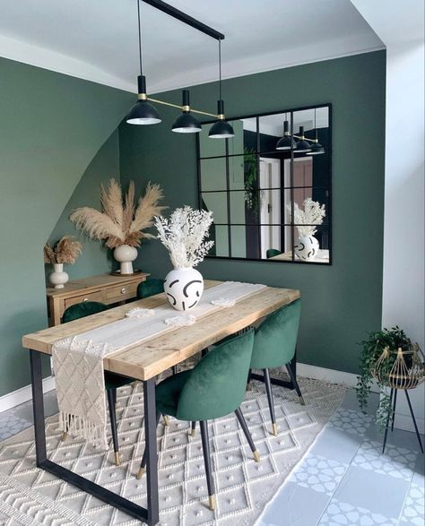 Green Dining Room, Dinning Room Design, Dining Room Combo, Green Walls, Living Room Green, Green Rooms, Decor Home Living Room, Living Room Decor Apartment, Living Room Inspo