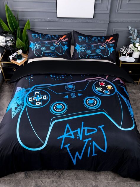 Gamer Rum, Teen Game Rooms, Gamer Bedroom, Boys Bedroom Makeover, Quilted Duvet Cover, Bed In A Bag, Gamer Room, Boy Bedroom, Bed Sets