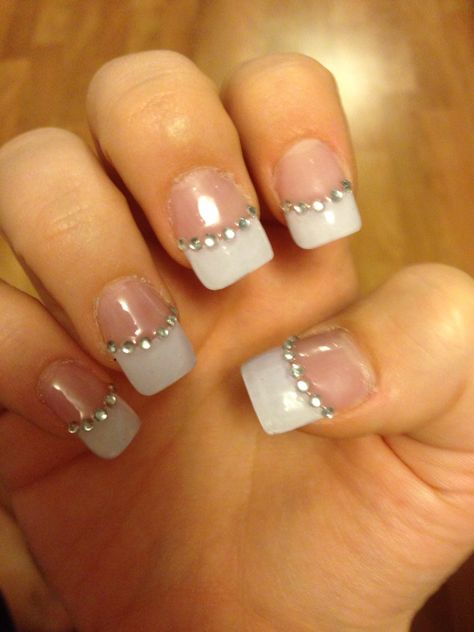 French Nails With Rhinestones, French Tips With Rhinestones, French Tip With Rhinestones, Pink White Nails, French Manicures, Y2k Accessories, White Tip, French Tips, Prom Nails