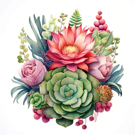 Succulent Clip Art, Garden Printables, Gardening Printables, Succulent Images, Cactus Pictures, Illustration Flower, Watercolor Clip Art, Collage Art Projects, Cactus Y Suculentas