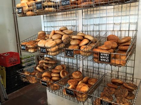 Bagel Bakery, Bagel Cafe, Bagel Bar, Deli Shop, Best Bagels, Bagel Shop, Wall Baskets, Bakery Design, Bakery Desserts