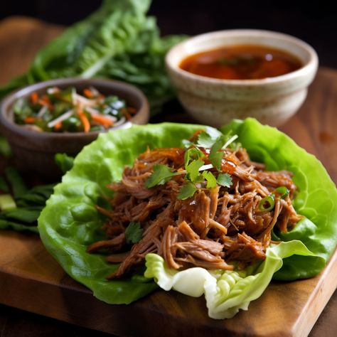 How To Make Asian-Inspired Pulled Pork Lettuce Wraps Print Tender pulled pork with a sweet and savory Asian sauce, wrapped in crisp Pulled Pork Lettuce Wraps, Cooking Techniques Basic, Lettuce Wraps Recipe, Healthy Fruit Desserts, Pork Lettuce Wraps, Lettuce Wrap Recipes, Asian Sauce, Alfredo Sauce Recipe, Food Substitutions