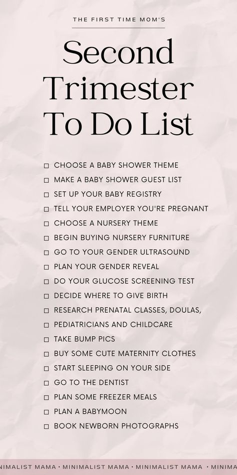 Second Trimester Essentials, New Mom Needs List, Pregnancy Checklist By Week, Second Trimester Stretches, 2nd Trimester Checklist, Second Trimester To Do List, Pregnancy Food First Trimester, Pregnancy Trimester Chart, Pregnancy Checklist By Trimester