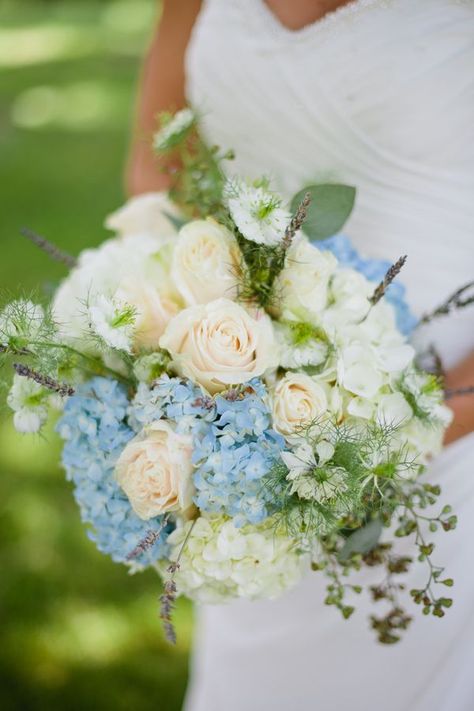 Baby Blue Weddings, Blue Wedding Bouquet, Celestial Blue, Blue Wedding Flowers, Bride Bouquet, Blue Bouquet, Flower White, Baby's Breath, Blue Hydrangea