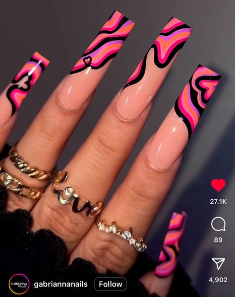 Bratz Nails Acrylic, Summer Nails Black Women, Lsd Nails, Gem Nail Designs, Colourful Acrylic Nails, Quiet Beauty, Colored Acrylic Nails, Nails Design With Rhinestones, Girly Acrylic Nails