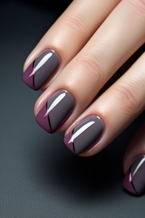 Gray And Purple Nails, Gray Nails Ideas, Charcoal Nails, Gray Nail Designs, Plum Nails, Purple Nail Art, Fall Gel Nails, Simple Gel Nails, Gray Nails