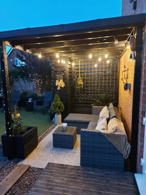 Outside Undercover Area, Patio Backyard Ideas Small Yards, Cosy Patio Ideas Seating Areas, Garden Undercover Seating Area, Shed Sitting Area, Hot Tub Garden Ideas Small Backyards, Outdoor Seating Area Covered, Diy Outdoor Sitting Area, Backyard Setup Ideas