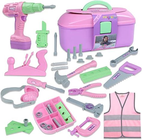 Amazon.com: Magic4U Kids Tool Set, 31 PCS Kids Tool Box Pretend Play Construction Toy with Electric Drill Hammer Tool Accessories Toddler Tool Set for Girls Boys Ages 3 4 5 6 7 Years Old : Toys & Games Toddler Toys Girl, Xmas Haul, Kids Tool Box, Girl Tools, Bathroom Improvements, Hammer Tool, Toy Tools, Pig Party