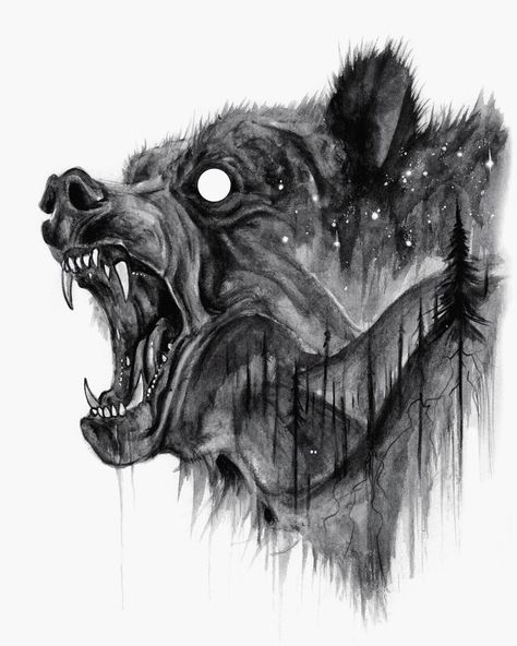 Bear by  @bserway 🔥 Bear Drawing Scary, Creepy Bear Tattoo, Scary Bear Drawing, Brian Serway, Bear Monster, Grizzly Bear Tattoos, Spooky Images, Polar Bear Drawing, Black Bears Art