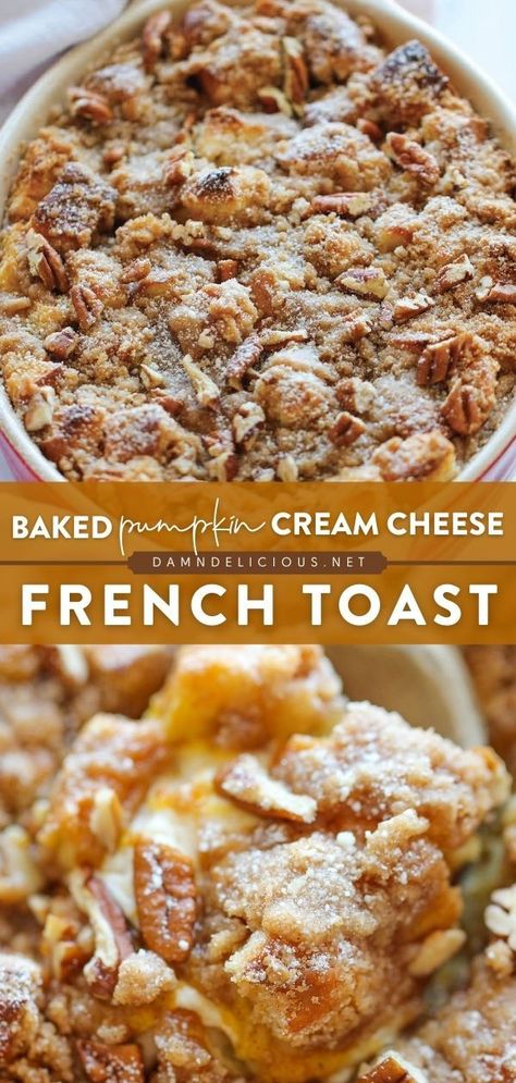 BAKED PUMPKIN CREAM CHEESE FRENCH TOAST, fall, pumkin recipes, breakfast ideas Damn Delicious Overnight French Toast, Baked Pumpkin Cream Cheese French Toast, Fall Baked French Toast, Pumpkin Cream Cheese French Toast Bake, Pumpkin Stuffed French Toast, Stuffed Pumpkin French Toast, Pumpkin Cream Cheese French Toast Casserole, Pumpkin Pie French Toast Casserole, Pumpkin French Toast Casserole Overnight