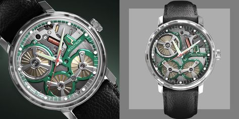 Accutron Spaceview 2020 Watch Review, Details, and Pricing | Esquire Accutron Spaceview, The Jetsons, It's Coming, Watch Review, Best Sleeve Tattoos, Mechanical Movement, Green Accents, Space Age, Green Man