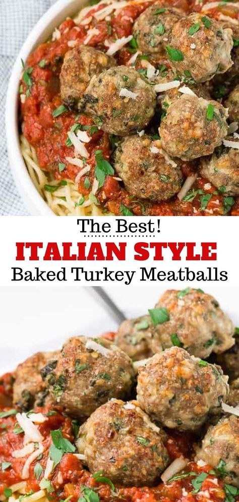 You’ll love how easy it is to make Italian style baked turkey meatballs. These are the best and actually healthy too! Browned evenly as they bake in the oven, you’ll bring perfect meatballs to the table every time. This is a delicious dinner that the whole family will enjoy - even the picky kiddos! Giant Turkey Meatball Skinnytaste, Meatball Recipes Ground Turkey, Ground Beef And Turkey Meatballs, Optavia Turkey Meatballs Recipe, Best Ever Turkey Meatballs, Meatball Turkey Recipes, Large Turkey Meatballs, Healthy Meatballs Turkey, Beef Turkey Meatballs